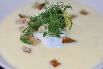 Broccolirahmsuppe, Broccolischleimsuppe, Dill, Croutons